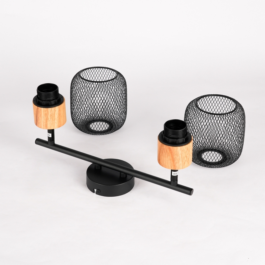 Brilagi - Plafondspot BASKLITE 2xE27/15W/230V rubberhout/zwart