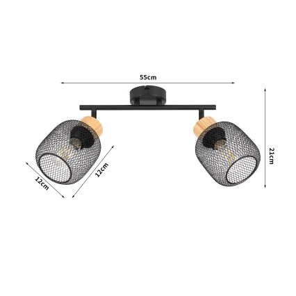 Brilagi - Plafondspot BASKLITE 2xE27/15W/230V rubberhout/zwart