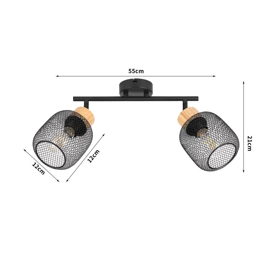 Brilagi - Plafondspot BASKLITE 2xE27/15W/230V rubberhout/zwart