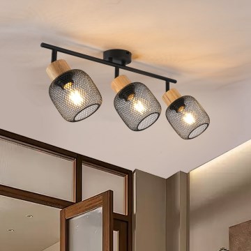 Brilagi - Plafondspot BASKLITE 3xE27/15W/230V rubberhout/zwart