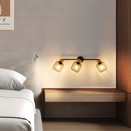 Brilagi - Plafondspot BASKLITE 3xE27/15W/230V rubberhout/zwart