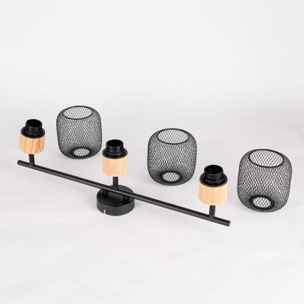 Brilagi - Plafondspot BASKLITE 3xE27/15W/230V rubberhout/zwart