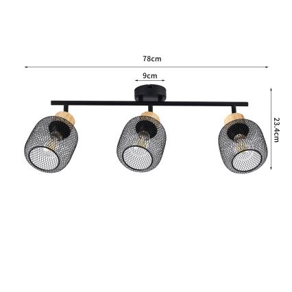 Brilagi - Plafondspot BASKLITE 3xE27/15W/230V rubberhout/zwart