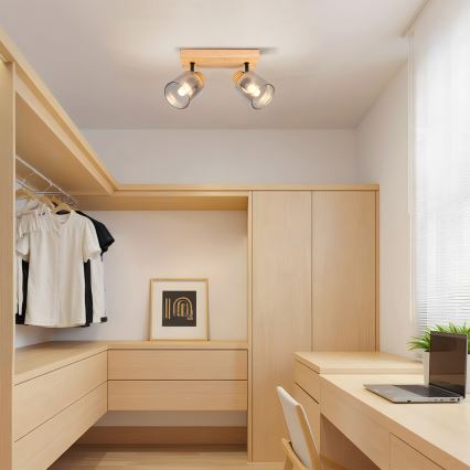 Brilagi - Plafondspot HYGGE 2xE14/15W/230V rubberhout/rookglas