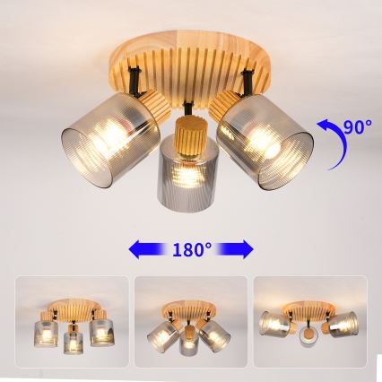 Brilagi - Plafondspot HYGGE 3xE14/15W/230V hout/gerookt glas