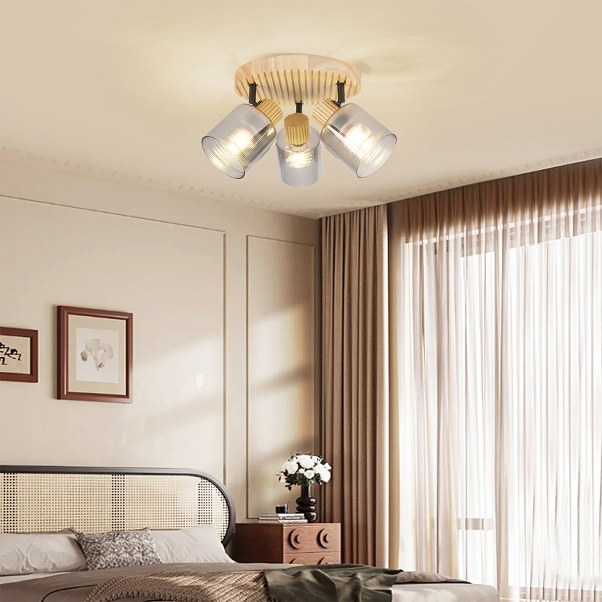 Brilagi - Plafondspot HYGGE 3xE14/15W/230V hout/gerookt glas