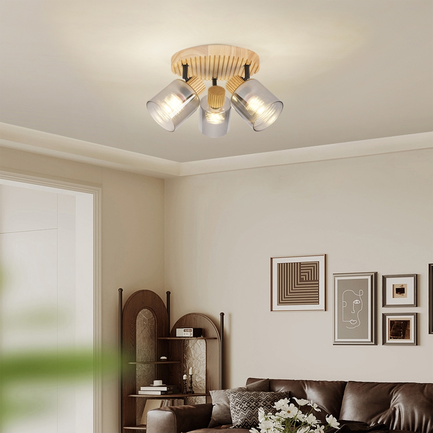 Brilagi - Plafondspot HYGGE 3xE14/15W/230V hout/gerookt glas