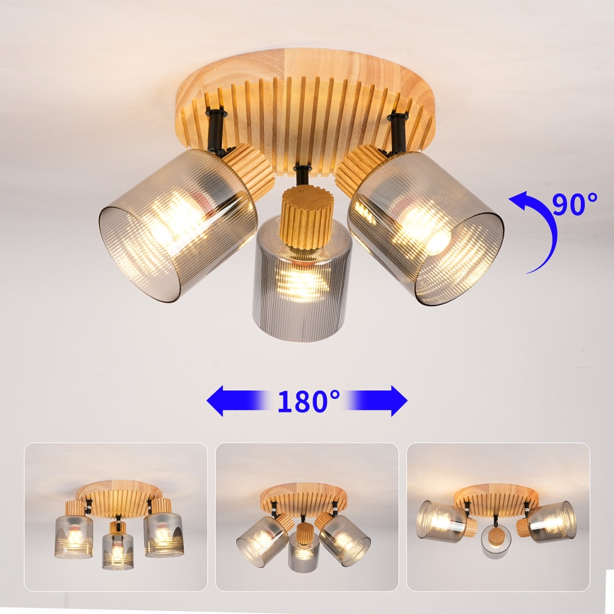 Brilagi - Plafondspot HYGGE 3xE14/15W/230V rubberhout/gerookt