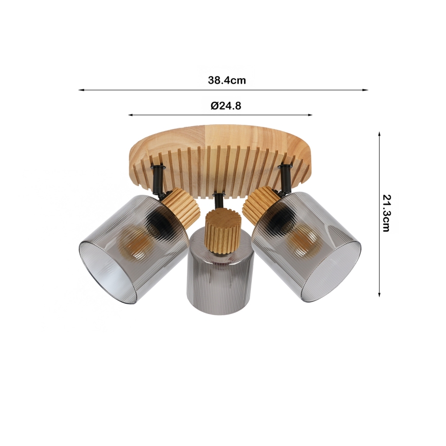 Brilagi - Plafondspot HYGGE 3xE14/15W/230V rubberhout/gerookt