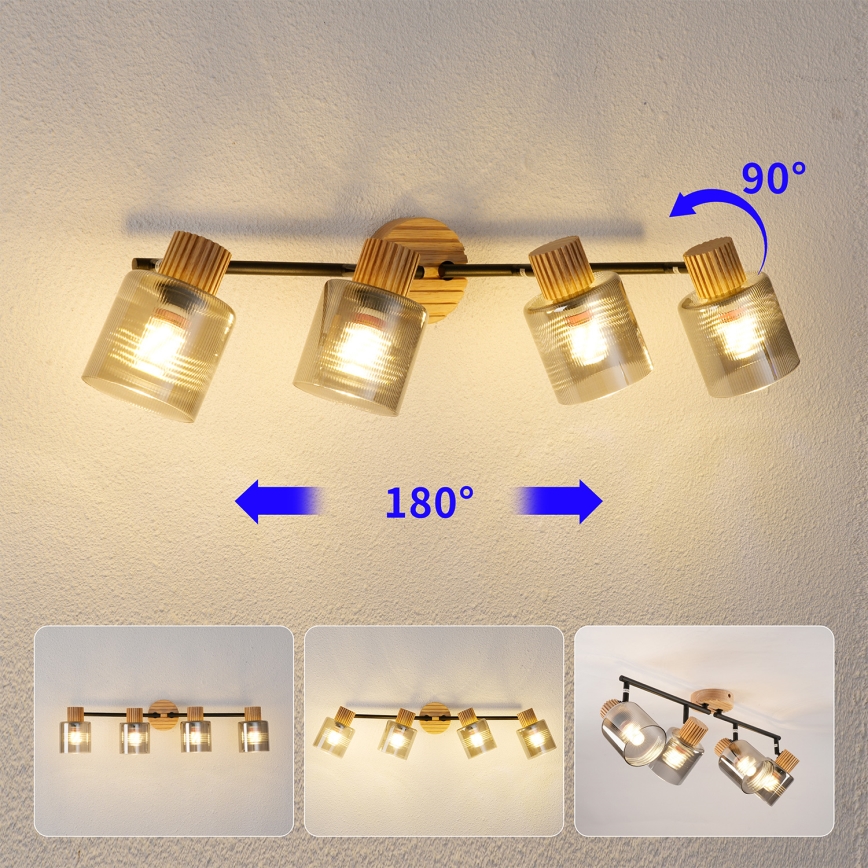 Brilagi - Plafondspot HYGGE 4xE14/15W/230V hout/gerookt