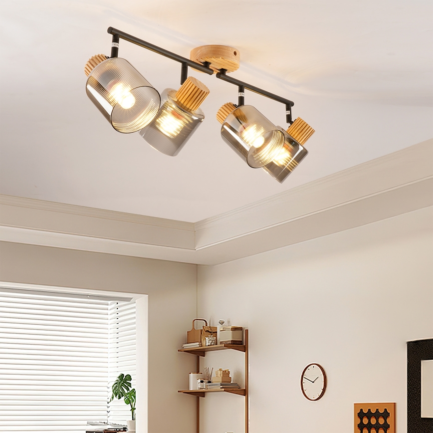 Brilagi - Plafondspot HYGGE 4xE14/15W/230V hout/gerookt