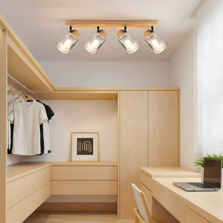 Brilagi - Plafondspot HYGGE 4xE14/15W/230V rubberhout/rookglas