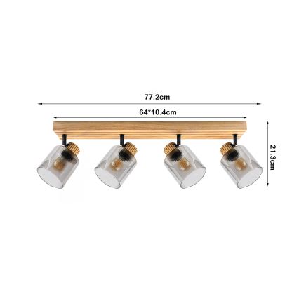 Brilagi - Plafondspot HYGGE 4xE14/15W/230V rubberhout/rookglas