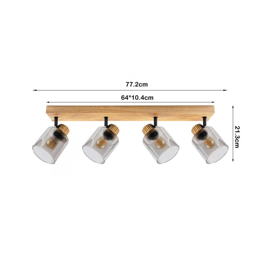 Brilagi - Plafondspot HYGGE 4xE14/15W/230V rubberhout/rookglas