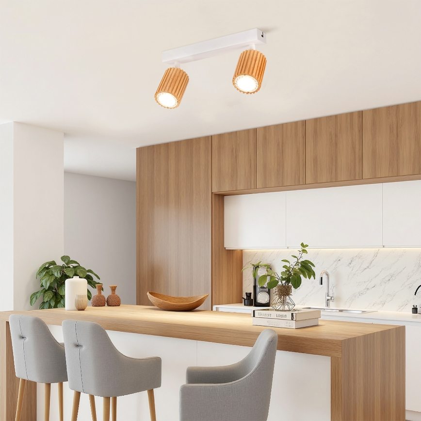 Brilagi - Plafondspot MODERN WOOD 2xGU10/8W/230V rubberhout/wit