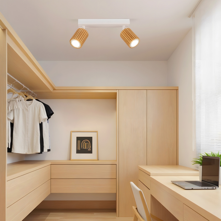 Brilagi - Plafondspot MODERN WOOD 2xGU10/8W/230V rubberhout/wit