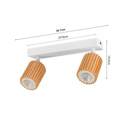 Brilagi - Plafondspot MODERN WOOD 2xGU10/8W/230V rubberhout/wit