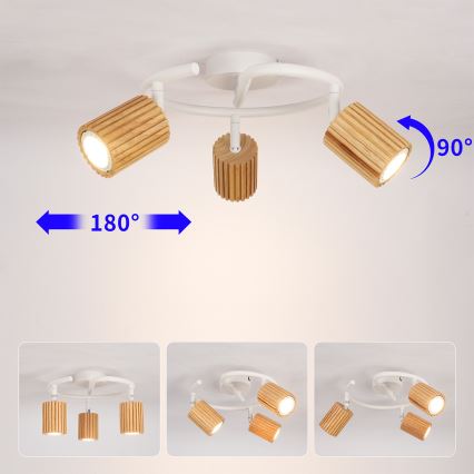 Brilagi - Plafondspot MODERN WOOD 3xGU10/8W/230V hout/wit