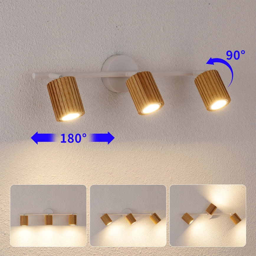 Brilagi - Plafondspot MODERN WOOD 3xGU10/8W/230V rubberhout/wit