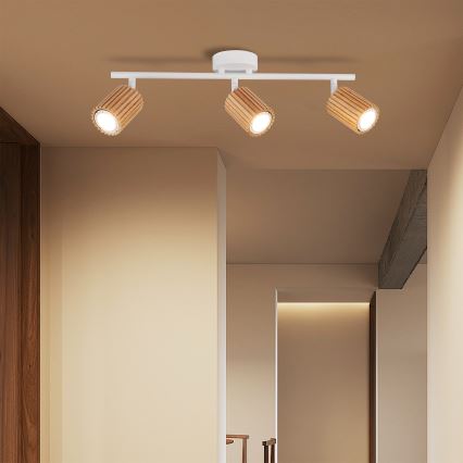 Brilagi - Plafondspot MODERN WOOD 3xGU10/8W/230V rubberhout/wit