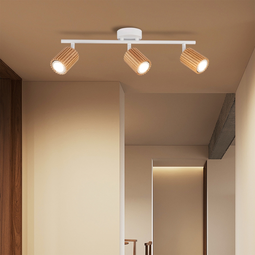 Brilagi - Plafondspot MODERN WOOD 3xGU10/8W/230V rubberhout/wit