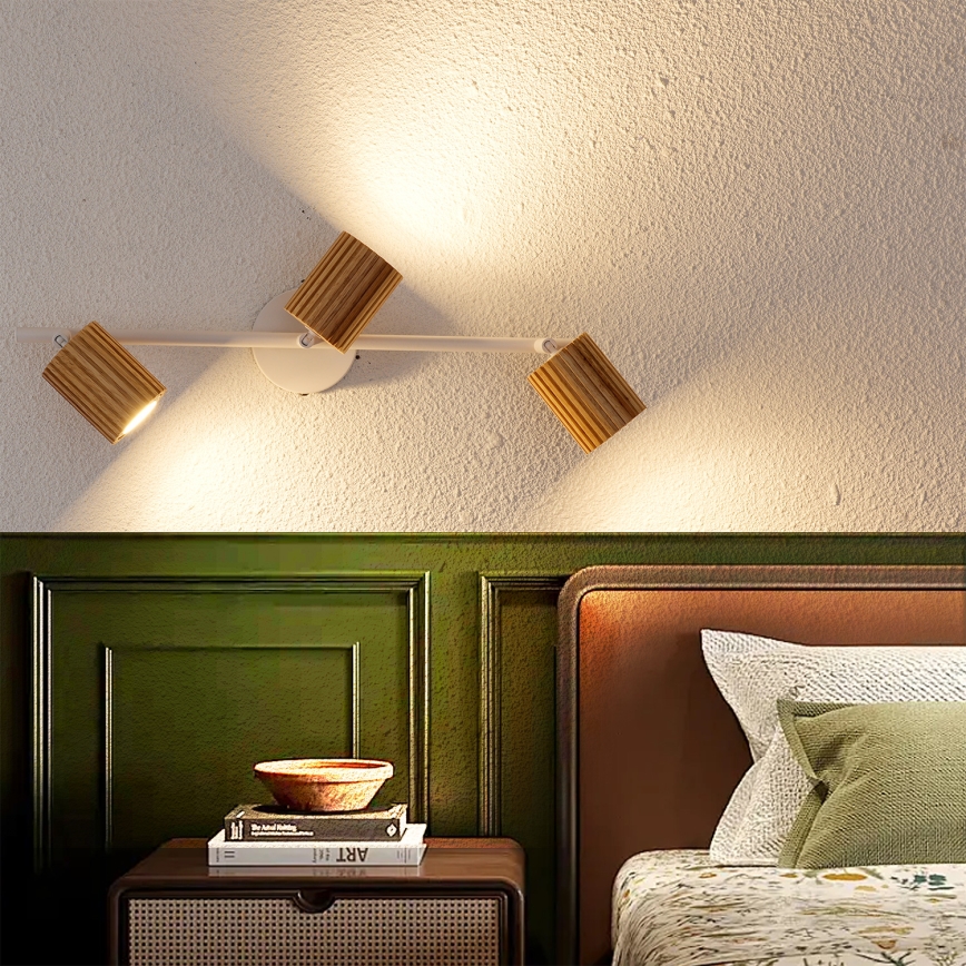 Brilagi - Plafondspot MODERN WOOD 3xGU10/8W/230V rubberhout/wit