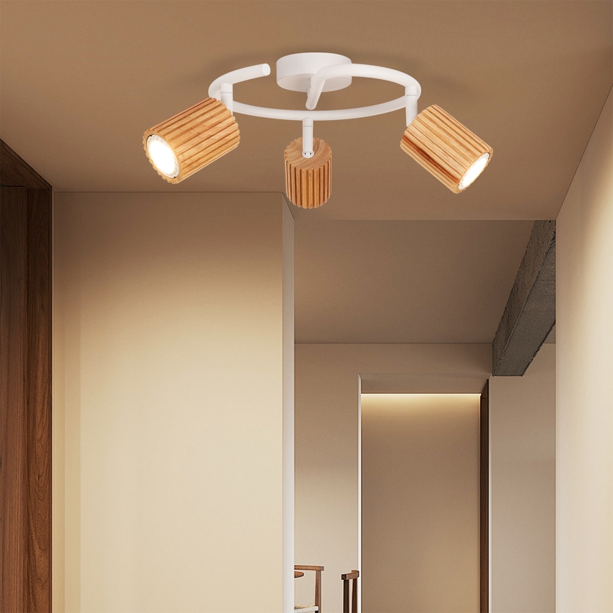 Brilagi - Plafondspot MODERN WOOD 3xGU10/8W/230V rubberhout/wit
