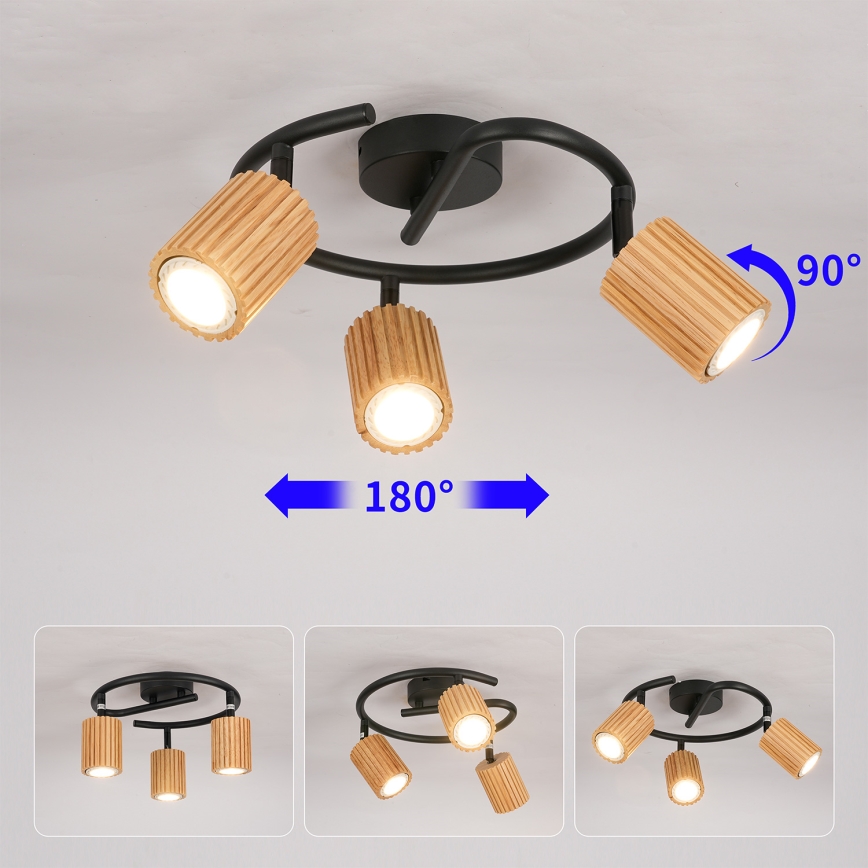 Brilagi - Plafondspot MODERN WOOD 3xGU10/8W/230V rubberhout/zwart