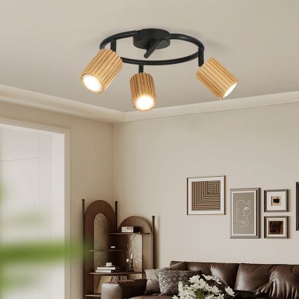 Brilagi - Plafondspot MODERN WOOD 3xGU10/8W/230V rubberhout/zwart