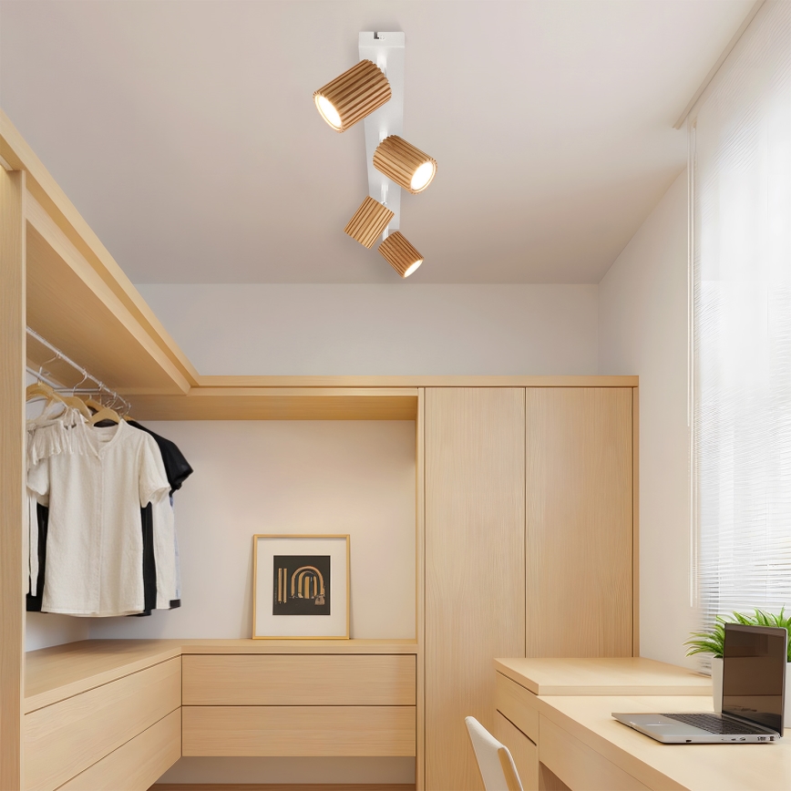 Brilagi - Plafondspot MODERN WOOD 4xGU10/8W/230V rubberhout/wit