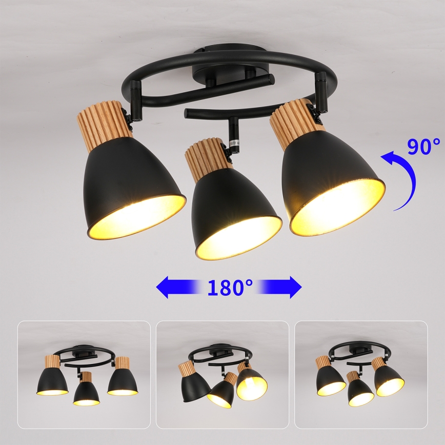 Brilagi - Plafondspot ODENSE 3xE14/10W/230V rubberhout/zwart