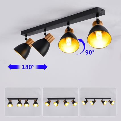 Brilagi - Plafondspot ODENSE 4xE14/10W/230V rubberhout/zwart