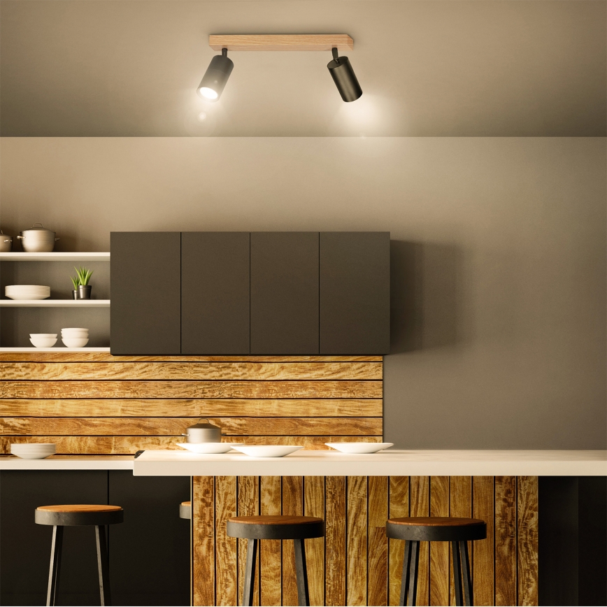 Brilagi - Plafondspot SELE 2xGU10/30W/230V zwart/eiken decor