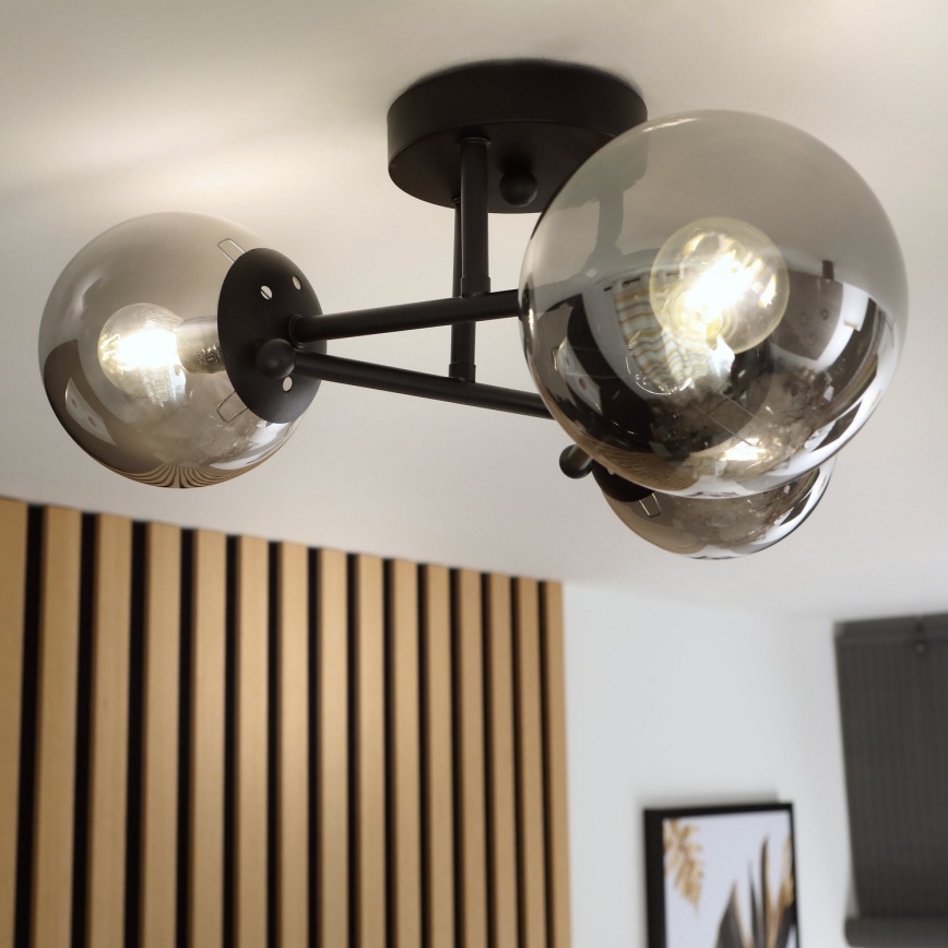 Brilagi - Plafonnière MALIVA 3xE14/15W/230V zwart/rookglas