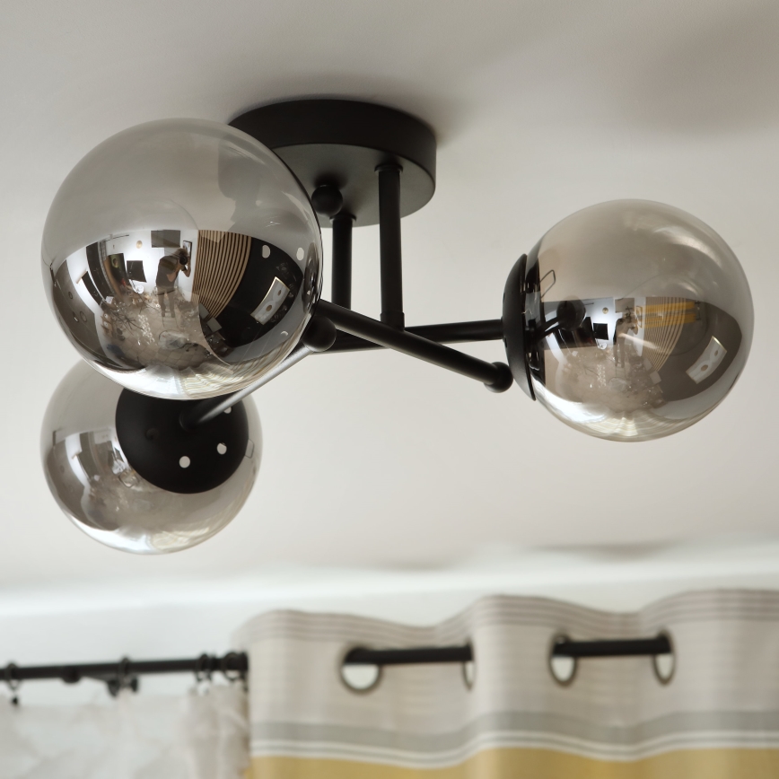 Brilagi - Plafonnière MALIVA 3xE14/15W/230V zwart/rookglas