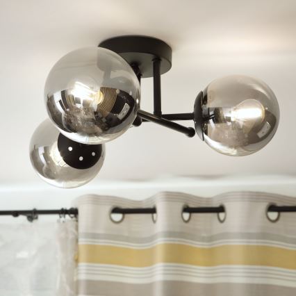 Brilagi - Plafonnière MALIVA 3xE14/15W/230V zwart/rookglas