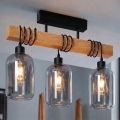 Brilagi - Plafonnière WOOD GLASS 3xE27/60W/230V grenen/zwart/rookgrijs