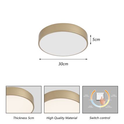 Brilagi - POOL LED-plafondlamp 36W/230V 3000/4000/6000K Ø 30 cm goudkleurig