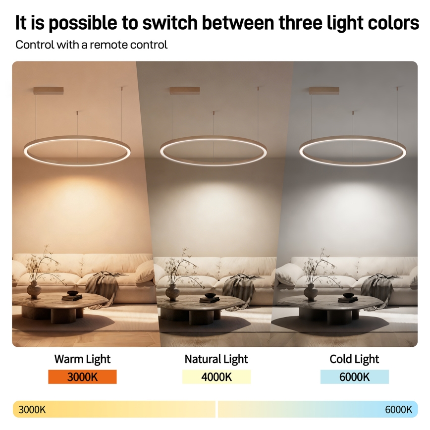 Brilagi - Dimbare LED-hanglamp aan kabel PORTOFINO LED/60W/230V 3000-6000K Ø 80 cm beige + afstandsbediening