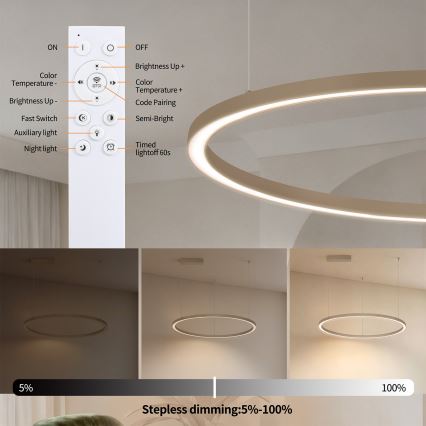 Brilagi - Dimbare LED-hanglamp aan kabel PORTOFINO LED/60W/230V 3000-6000K Ø 80 cm beige + afstandsbediening