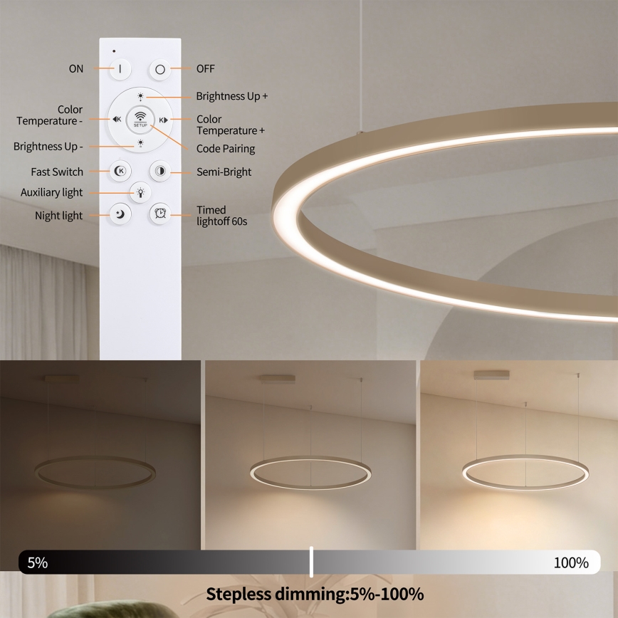 Brilagi - Dimbare LED-hanglamp aan kabel PORTOFINO LED/60W/230V 3000-6000K Ø 80 cm beige + afstandsbediening