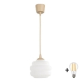 Brilagi - RETRO GLASS LED-hanglamp aan kabel 1x E27/60W/230V Ø 20 cm beige/wit