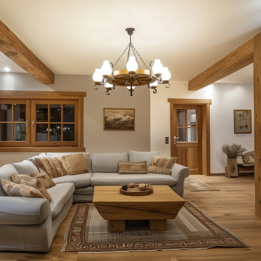 Brilagi - ROATA kettingkroonluchter, 8× E14 (max. 40 W), 230 V, Ø 70 cm, beuk/walnoot