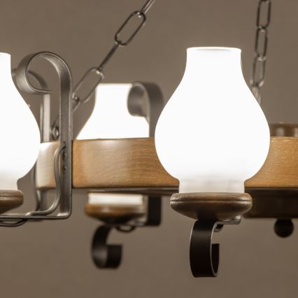 Brilagi - ROATA kettingkroonluchter, 8× E14 (max. 40 W), 230 V, Ø 70 cm, beuk/walnoot