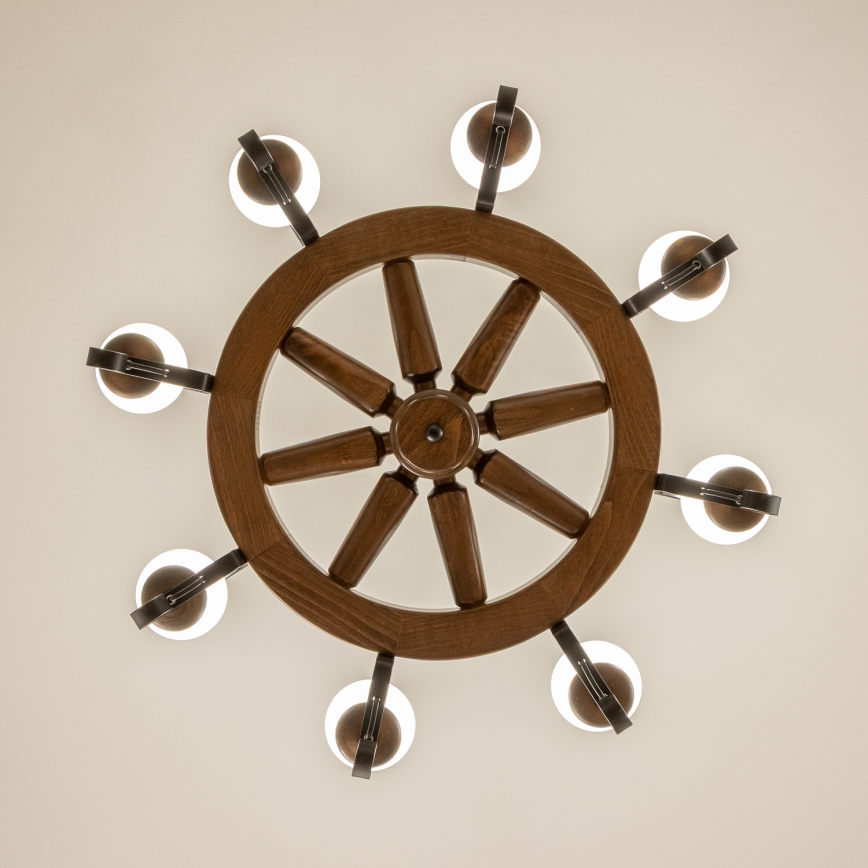 Brilagi - ROATA kettingkroonluchter, 8× E14 (max. 40 W), 230 V, Ø 70 cm, beuk/walnoot