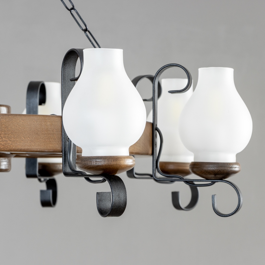 Brilagi - ROATA kettingkroonluchter, 8× E14 (max. 40 W), 230 V, Ø 70 cm, beuk/walnoot