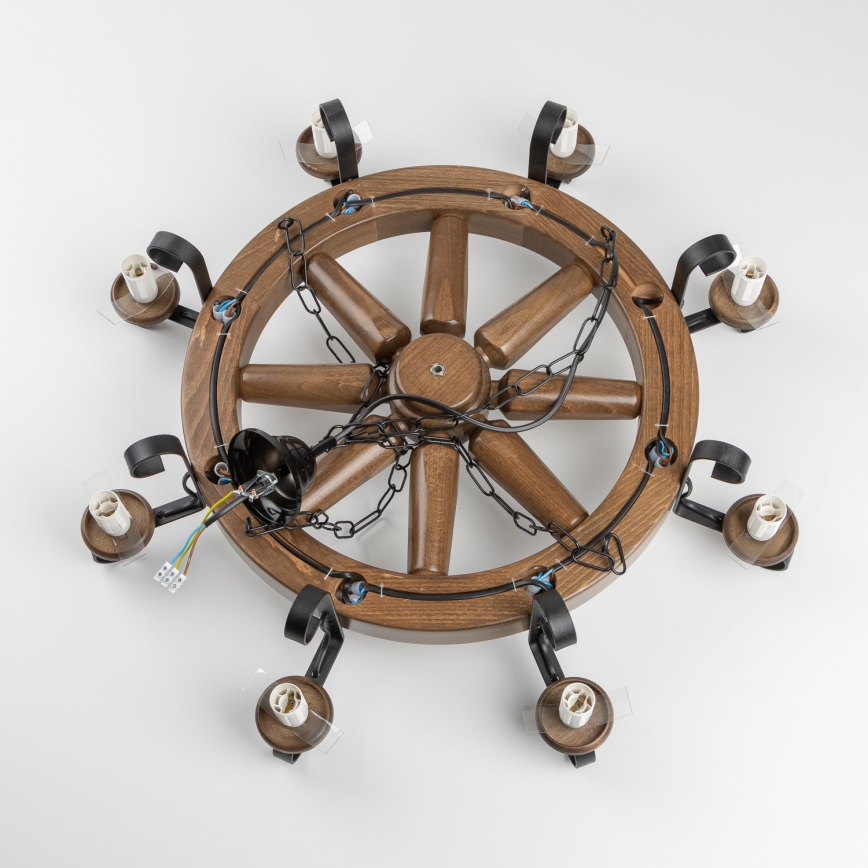 Brilagi - ROATA kettingkroonluchter, 8× E14 (max. 40 W), 230 V, Ø 70 cm, beuk/walnoot