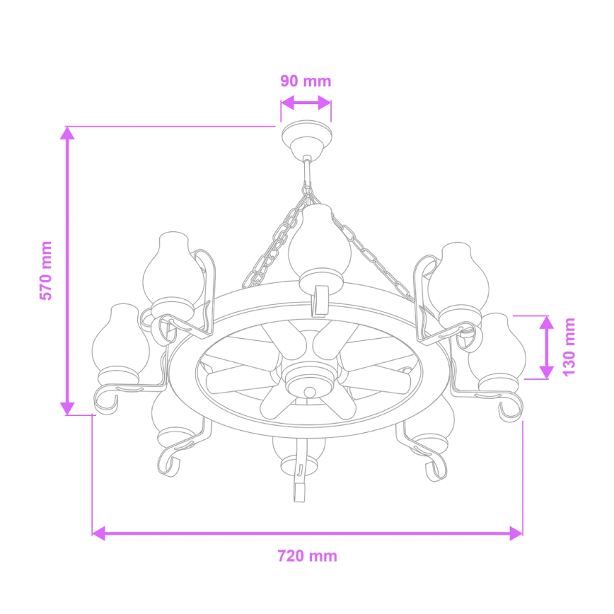 Brilagi - ROATA kettingkroonluchter, 8× E14 (max. 40 W), 230 V, Ø 70 cm, beuk/walnoot