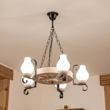 Brilagi - ROATA kroonluchter aan ketting, 5x E14/40W/230V, eiken