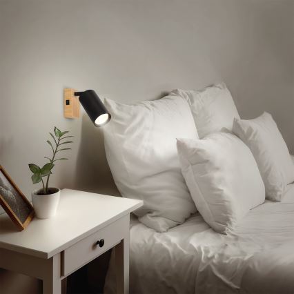 Brilagi - Wandspot met schakelaar SELE 1xGU10/30W/230V zwart/eikendecor